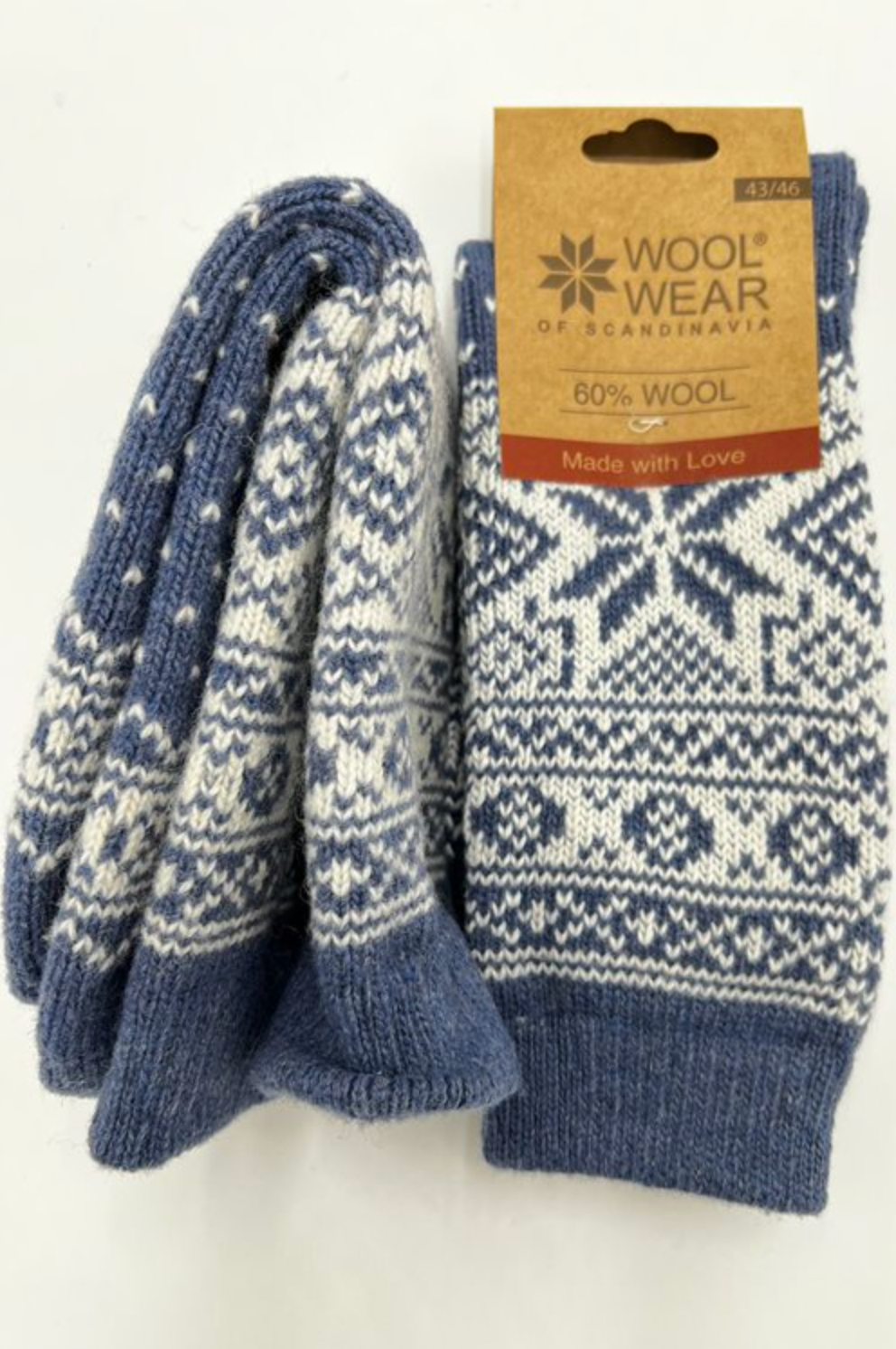Wool socks with snowflake pattern - denim/blue/white.
