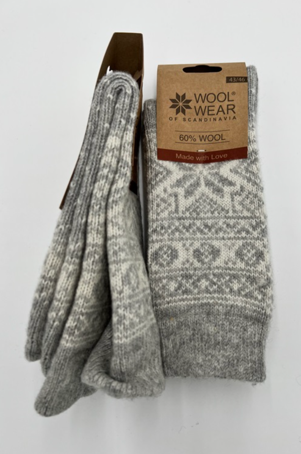 Wool socks with snowflake pattern - light grey/white.